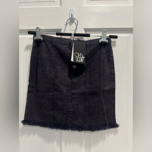 CHASER NWT Blueberry Button Front Bottom Frayed Mini Skirt SIZE XS Womens
